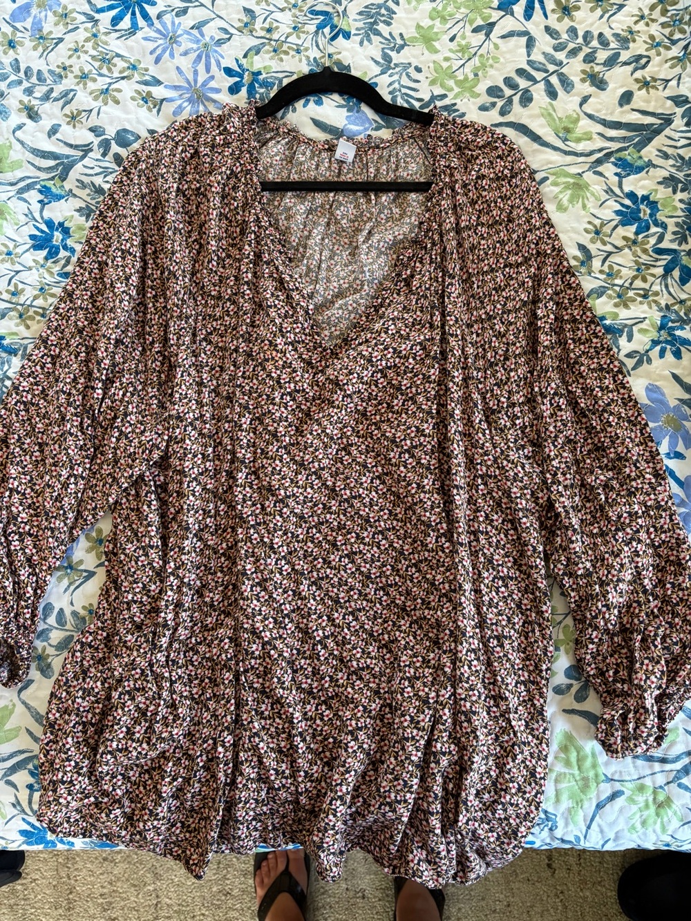 Old Navy Pink and Brown Floral V-Neck Blouse